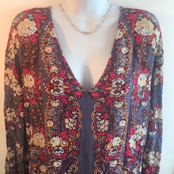 Free People Boho Floral Long Sleeve Pullover Top Size M - Picture 6 of 16